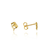 14K Yellow Gold Dolphin Heart Stud Earrings