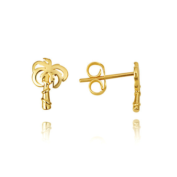 14K Yellow Gold Palm Tree Stud Earrings