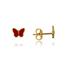 14K Yellow Gold Red Enamel Butterfly Stud Earrings