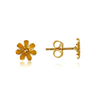 14K Yellow Gold Enamel Daisy Flower Stud Earrings