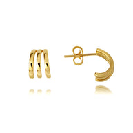 14K Yellow Gold Triple Hoop Stud Earrings