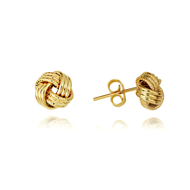 14K Yellow Gold Interlocking Love Knot Textured Stud Earrings