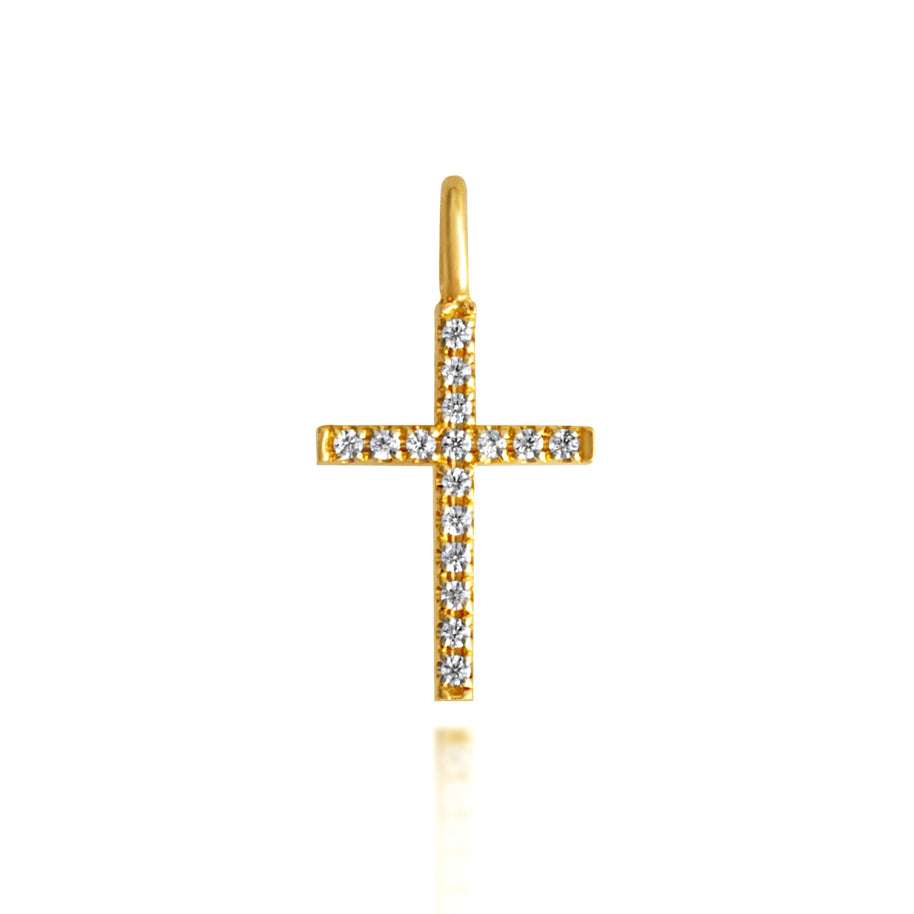 Gold Diamond Cross Charm Pendant Necklace