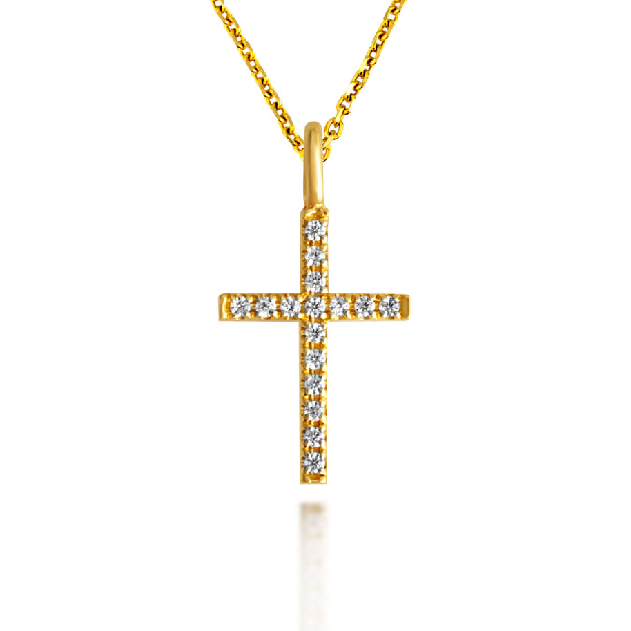 Gold Diamond Cross Charm Pendant Necklace