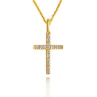 Gold Diamond Cross Charm Pendant Necklace