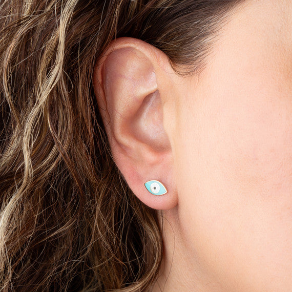 14K Yellow Gold Enamel Evil Eye Stud Earrings