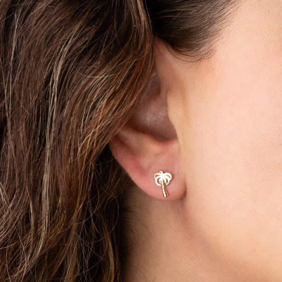 14K Yellow Gold Palm Tree Stud Earrings