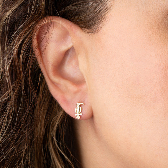 14K Yellow Gold Toucan Tropical Bird Stud Earrings