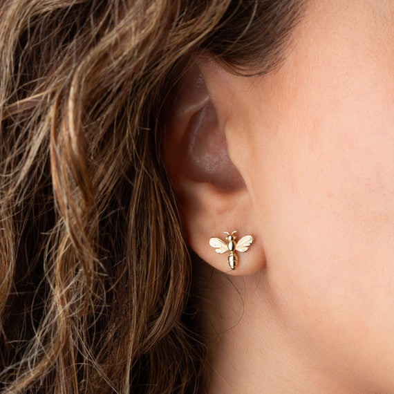 14K Yellow Gold Dragonfly Stud Earrings