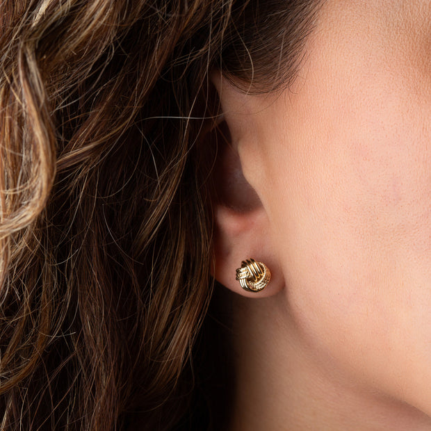 14K Yellow Gold Interlocking Love Knot Textured Stud Earrings