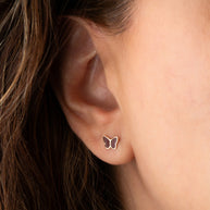 14K Yellow Gold Red Enamel Butterfly Stud Earrings