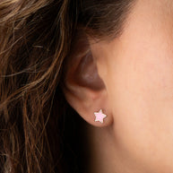 14K Yellow Gold Pink Enamel Star Stud Earrings