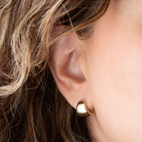 14K Yellow Gold Dome Huggie Earrings