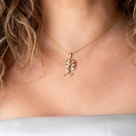 Two-Tone Gold Cubic Zirconia 4 Leaf Clover Flower Pendant Necklace (Available in Yellow/Rose/White Gold)