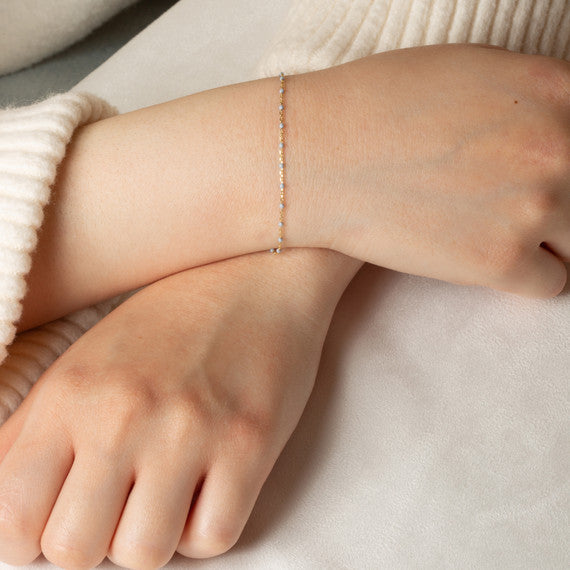 14K Yellow Gold White Enamel Beaded Bracelet 7