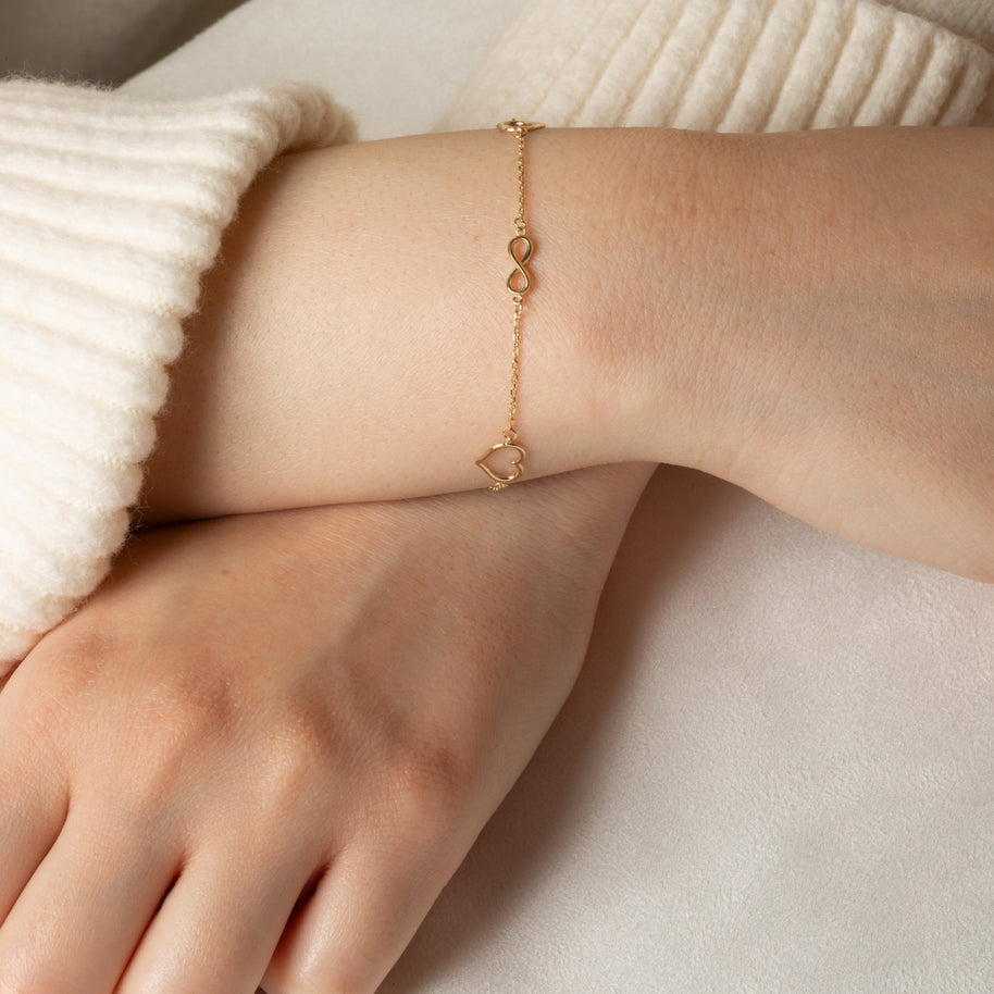 14K Yellow Gold Heart Infinity Love Bracelet 7