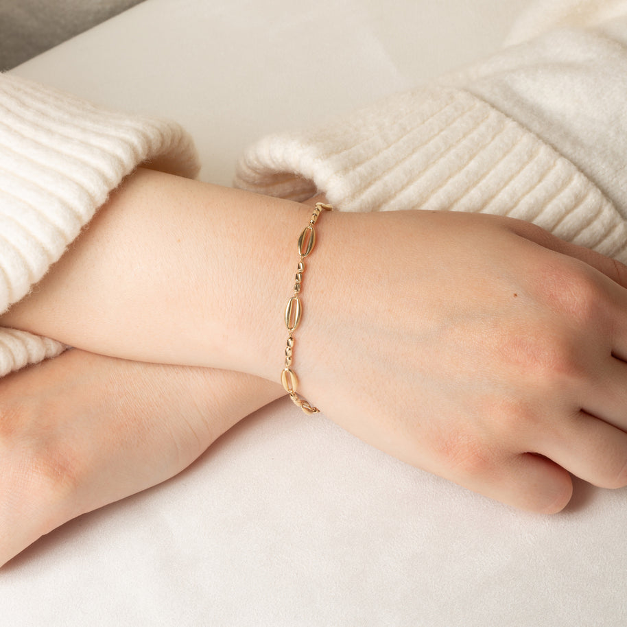 14K Yellow Gold Tube Link Cut Bracelet 7