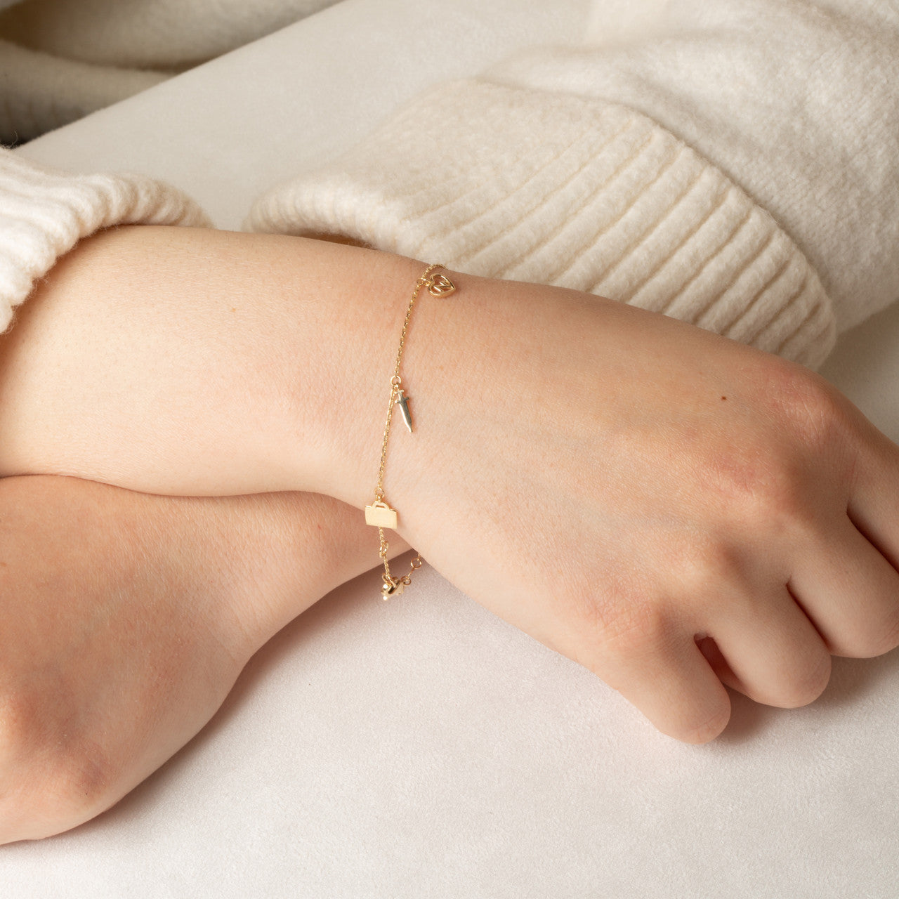 14K Yellow Gold Heartbeat Caduceus Medical Tools Charm Bracelet 7