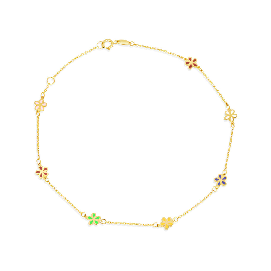 14K Gold Flower Anklet