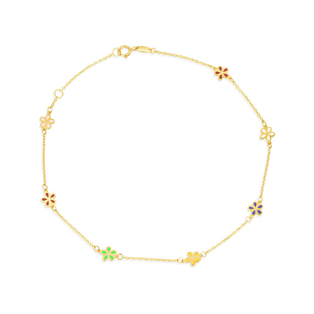 14K Gold Flower Anklet