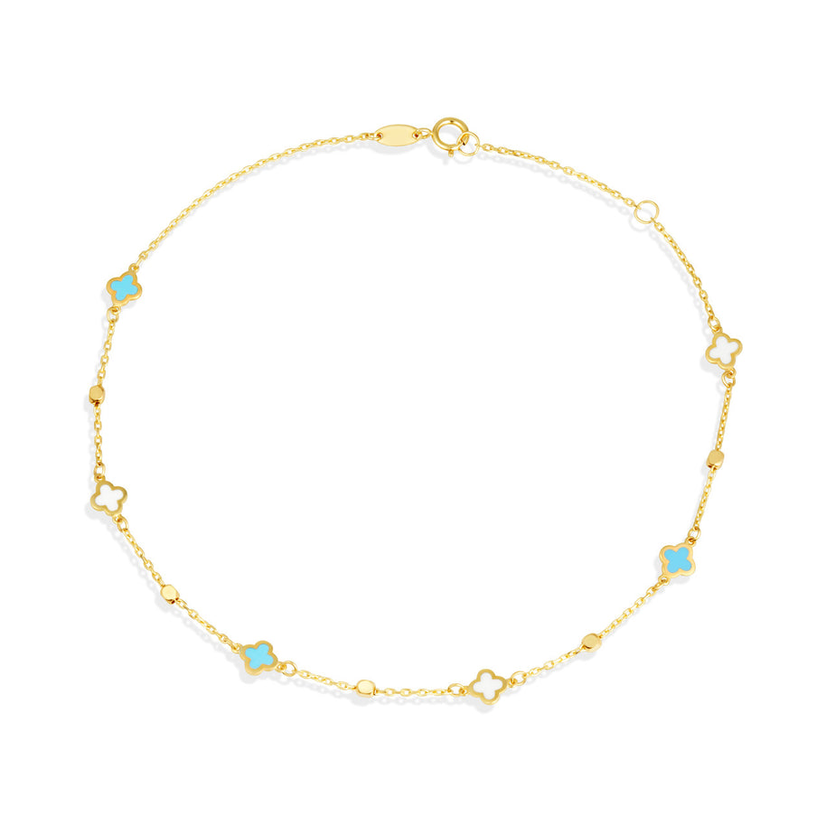 Four Leaf Clover Anklet in 14K Gold