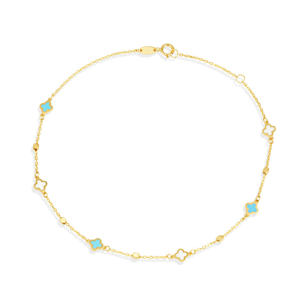 Four Leaf Clover Anklet in 14K Gold