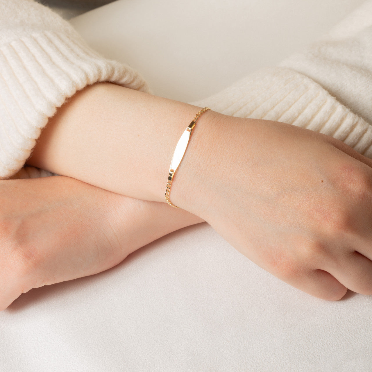 14K Yellow Gold Engravable Evil Eye Heart Protection Nameplate Bracelet 7