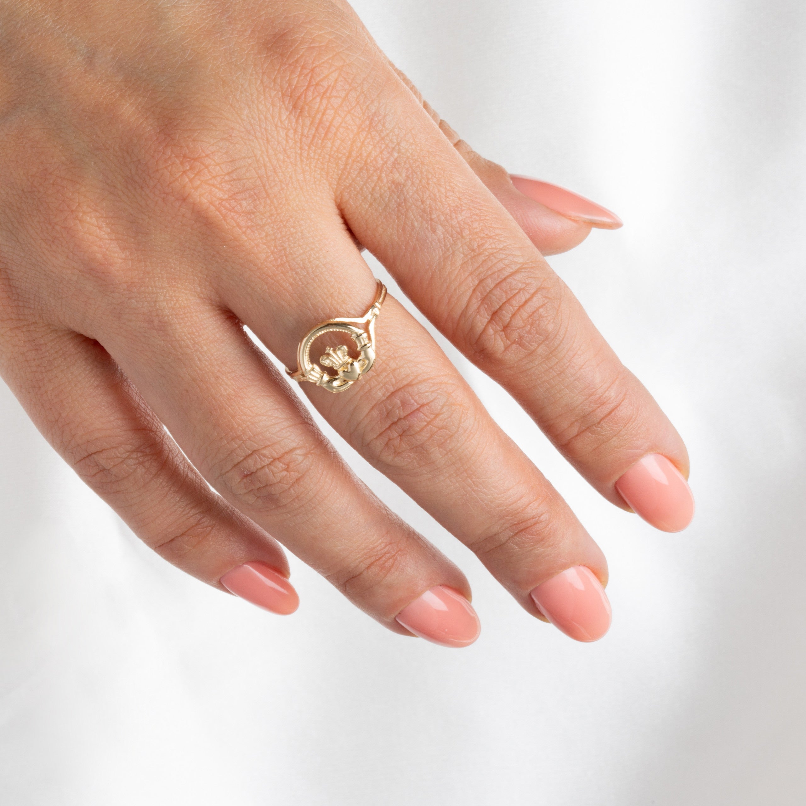 Gold Woman's Claddagh Ring with Cross