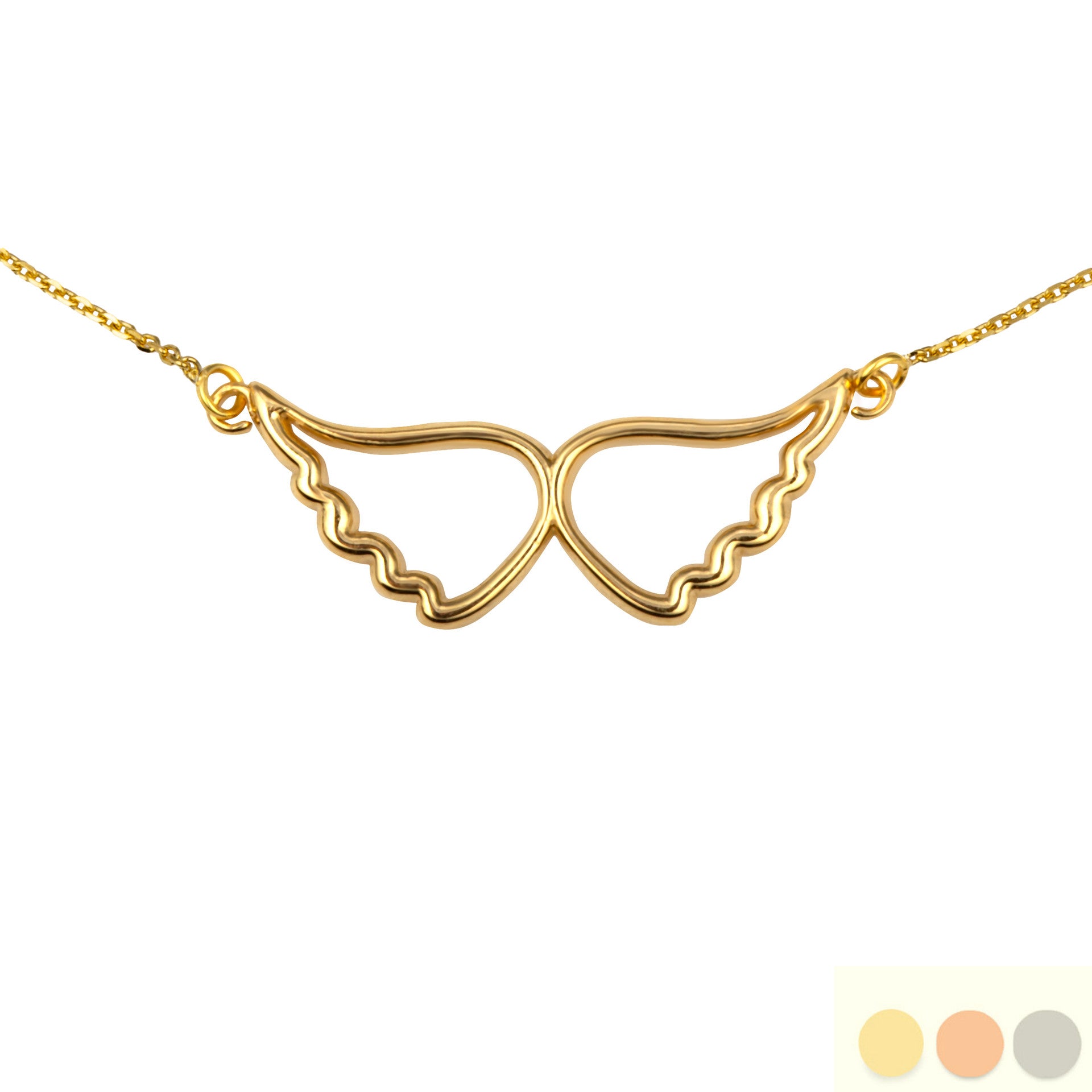14K Gold Angel Wings Pendant Necklace (Available in Yellow/Rose/White Gold)