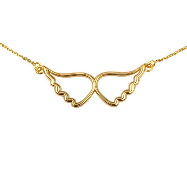 14K Gold Angel Wings Pendant Necklace (Available in Yellow/Rose/White Gold)