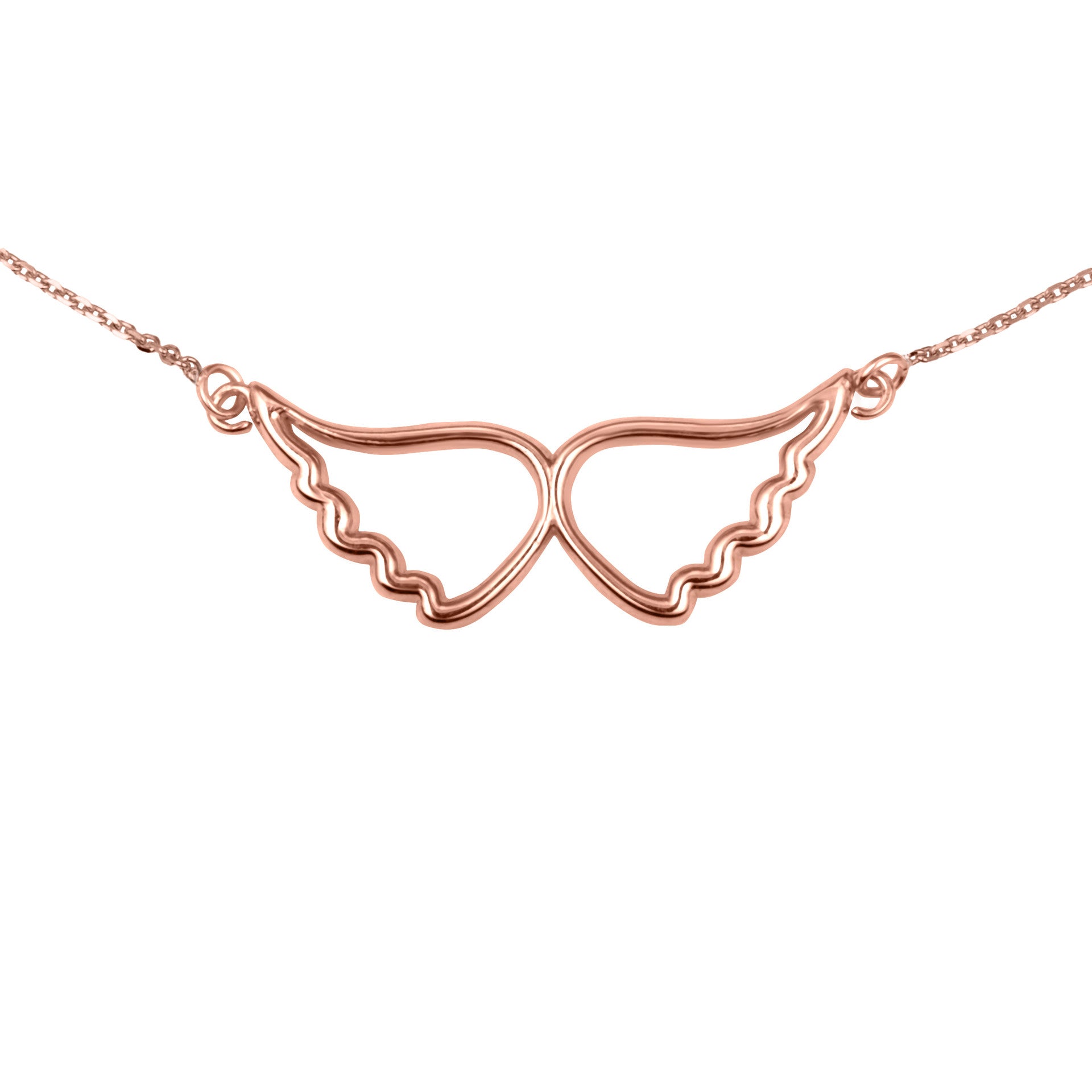 14K Gold Angel Wings Pendant Necklace (Available in Yellow/Rose/White Gold)