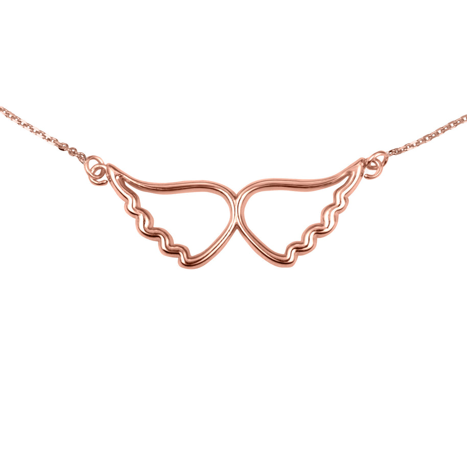 14K Gold Angel Wings Pendant Necklace (Available in Yellow/Rose/White Gold)
