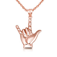 Gold ASL Sign Language I Love You Necklace S/L (Available in Yellow Gold, Rose Gold, White Gold)