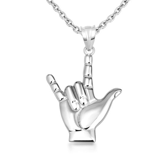 Gold ASL Sign Language I Love You Necklace S/L (Available in Yellow Gold, Rose Gold, White Gold)