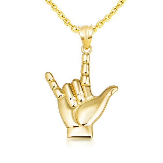 Gold ASL Sign Language I Love You Necklace S/L (Available in Yellow Gold, Rose Gold, White Gold)