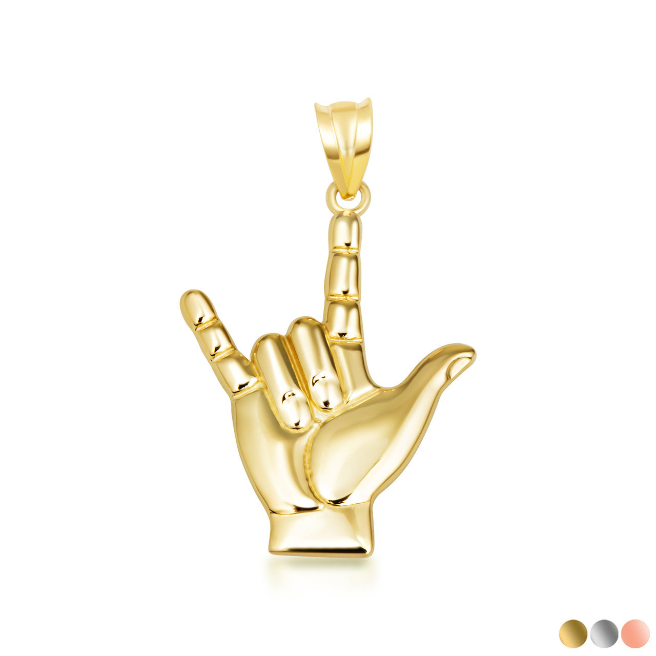 Gold ASL Sign Language I Love You Necklace S/L (Available in Yellow Gold, Rose Gold, White Gold)