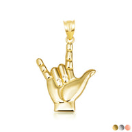 Gold ASL Sign Language I Love You Necklace S/L (Available in Yellow Gold, Rose Gold, White Gold)