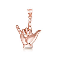 Gold ASL Sign Language I Love You Necklace S/L (Available in Yellow Gold, Rose Gold, White Gold)
