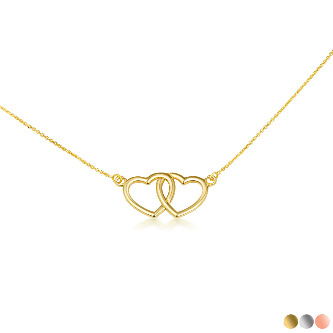 14K Gold Double Heart Necklace(Available In Yellow/Rose/White Gold)