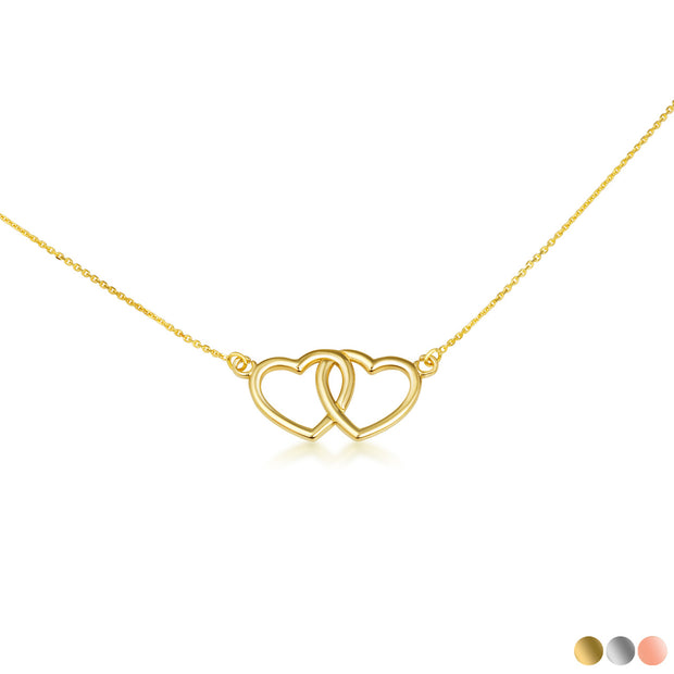 14K Gold Double Heart Necklace(Available In Yellow/Rose/White Gold)