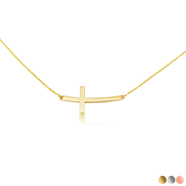 Sideways Cross Necklace in 14K Gold (Available in Yellow Gold, Rose Gold, White Gold)