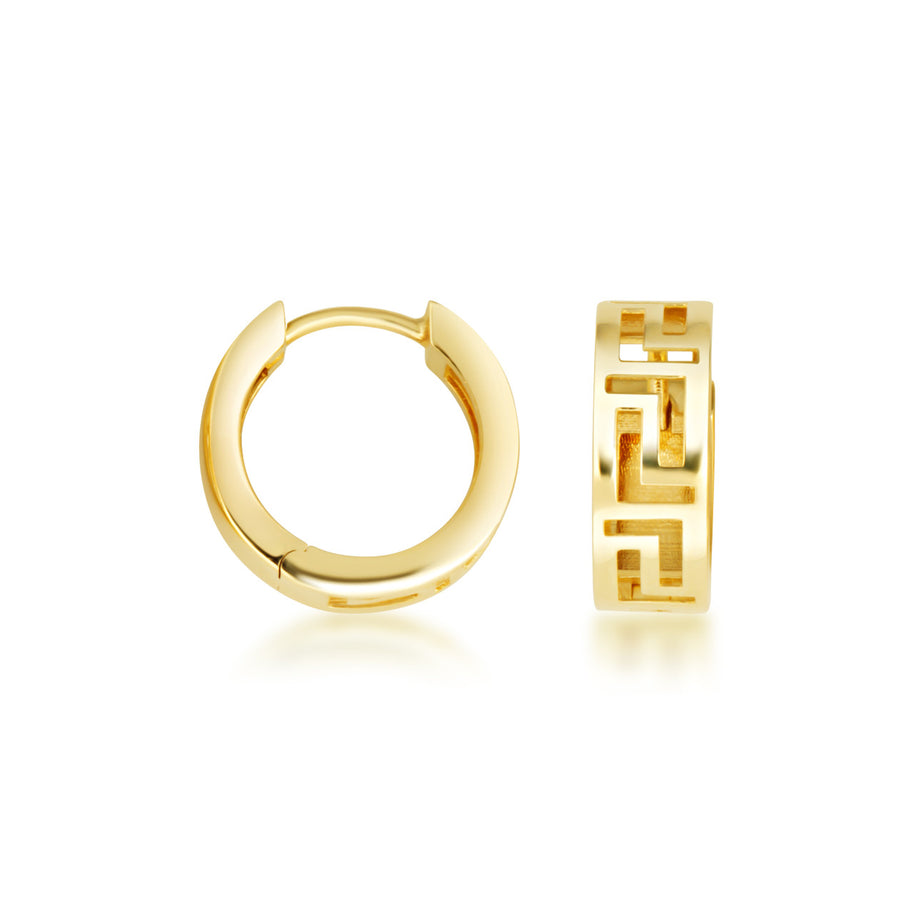 Greek Key Hoop Earrings in 14K Gold