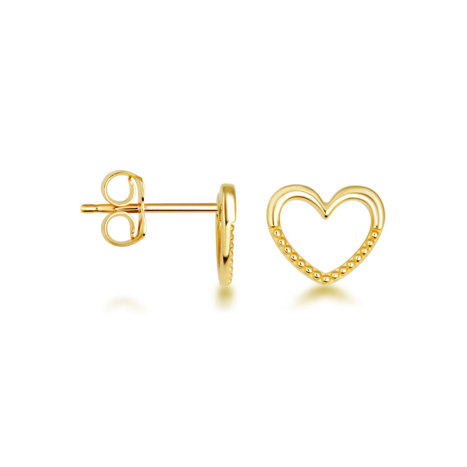14K Gold Milgrain Heart Stud Earrings