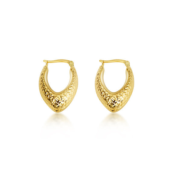 14K Yellow Gold Textured Hoop Earrings