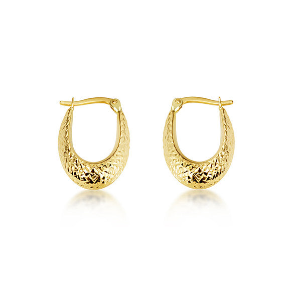 14K Yellow Gold Textured Oval Hoop Earrings