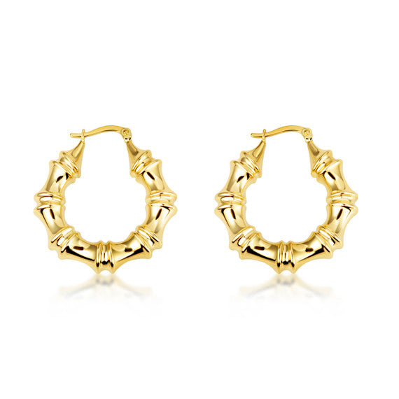 14K Yellow Gold Ribbed Hoop Earrings
