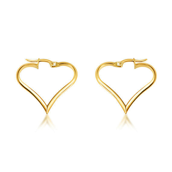 14K Yellow Gold Heart Shaped Love Hoop Earrings