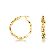 14K Yellow Gold Wavy Textured Hoop Earrings (Available in Small/Large)