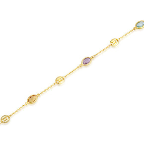 14K Yellow Gold Genuine Oval Gemstone Chain Link Bracelet