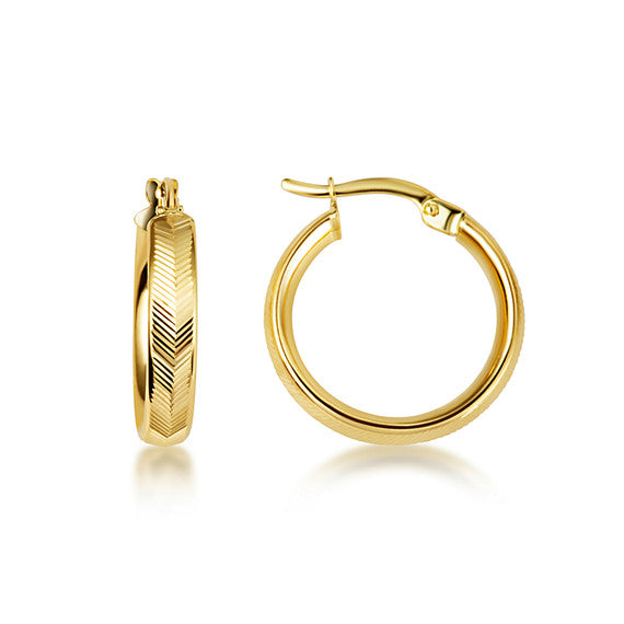 14K Yellow Gold Chevron Hoop Earrings